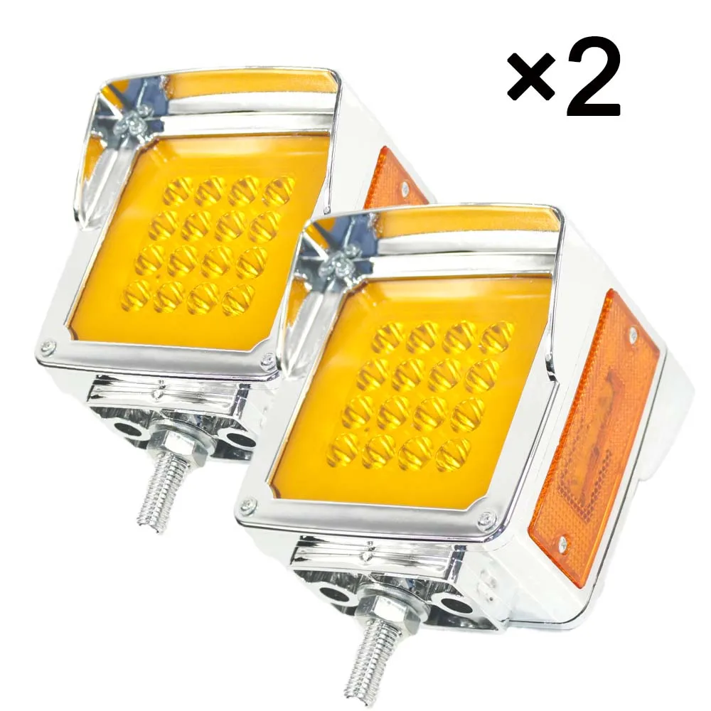 Pair Square 38-LED Truck Dual Face Stud Mount Amber/Red Brake/Signal/Tail Lights