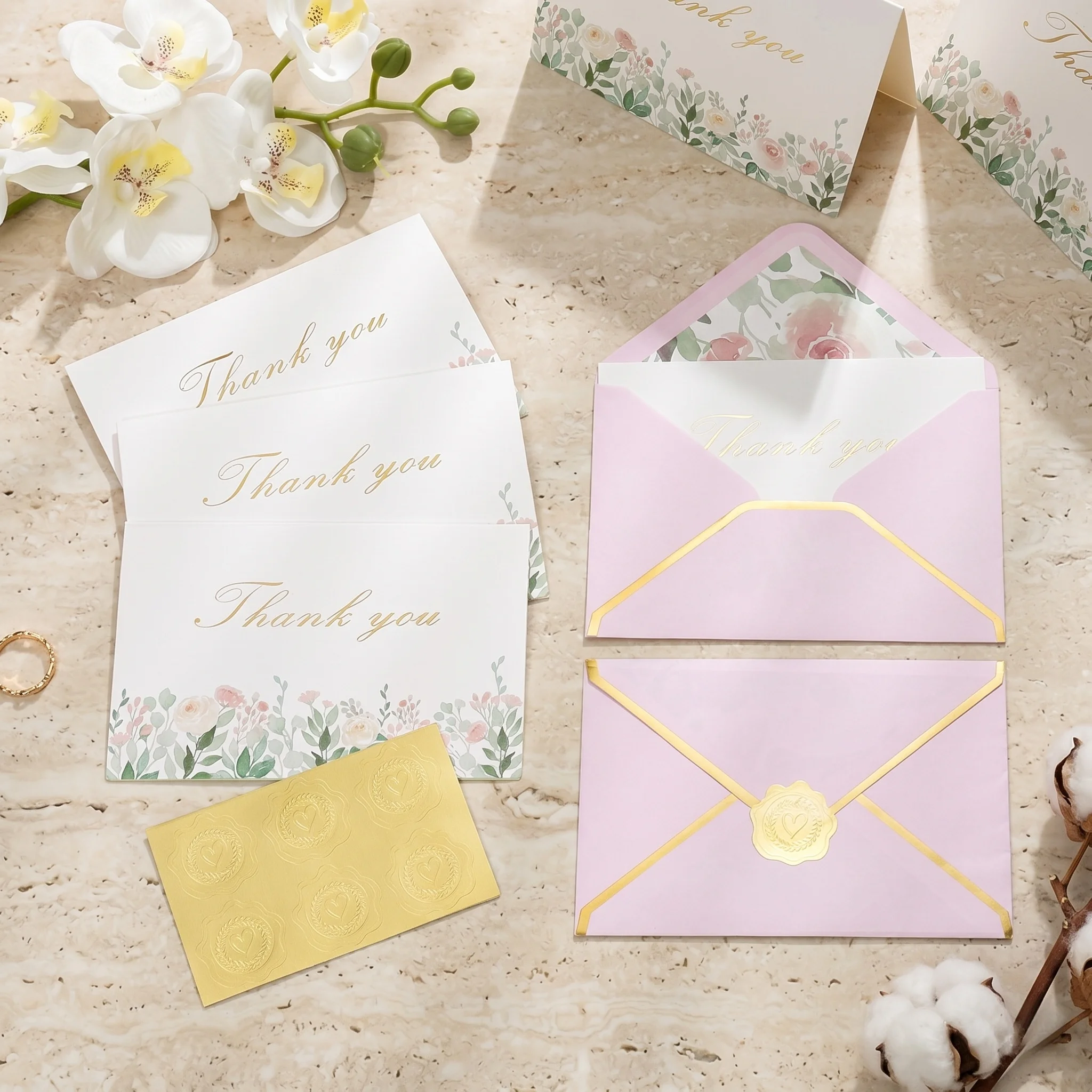 Elegant Floral Gold Foil Folding Wedding Invitation Cards, Blank Greeting Cards for Birthday Anniversary Party Invitations