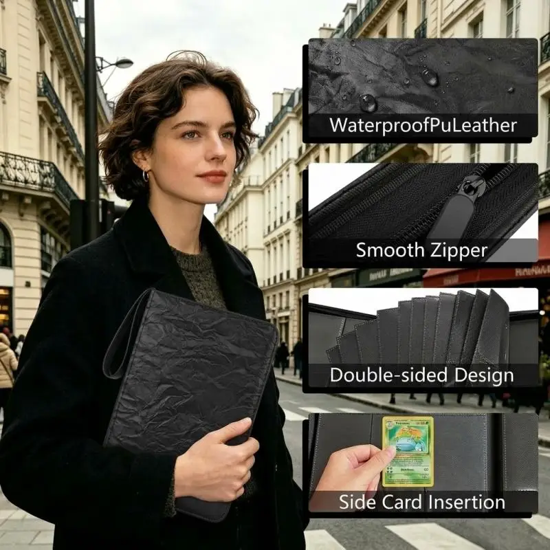 Sports Card Holder 9 Pockets Premium Zip Trading Card Case Collector's Card Holder Can Be Used To Collect Organise Game Cards