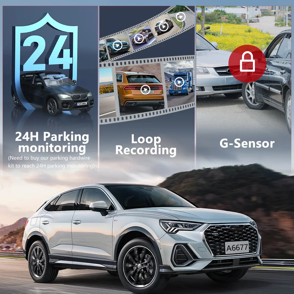 Soybean ZD46 4K Action Camera for Car Dashcam Built in GPS & WiFi 2'' Dual Channel Screen Video Recording G-Sensor with Rear Cam