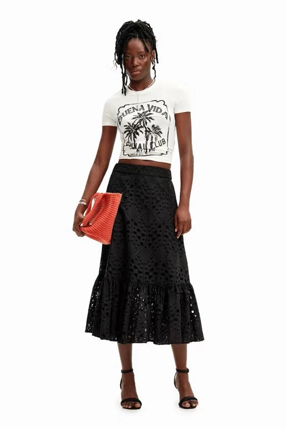 Foreign Trade Spain Original Order D New Women's Half Skirt Heavy Industry Embroidered Hollow Loose Long Skirt