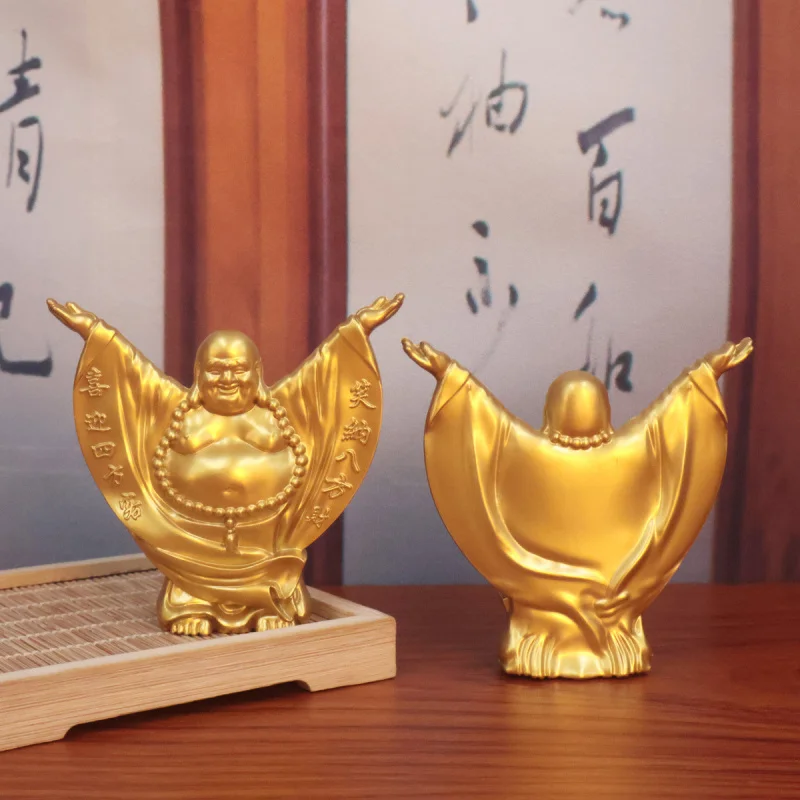 

Alloy Laughing Buddha Wealth-Attracting Maitreya Buddha Statue Chinese Style Home Decoration Living Room Craft Ornament Antique