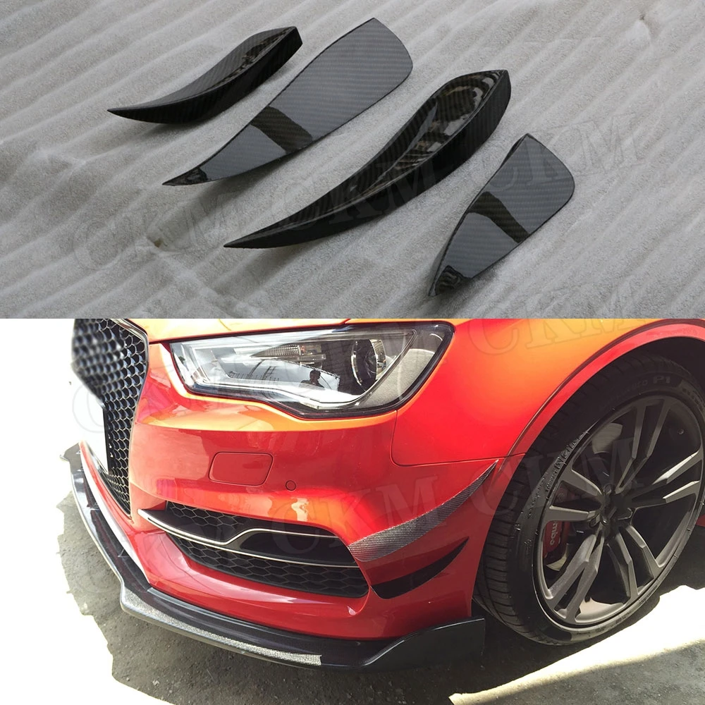 4 PCS Carbon Fiber Front Bumper Side Canards Splitter Fins Winglet For Audi A3 S3 Sedan 2014~2018 Car Accessories