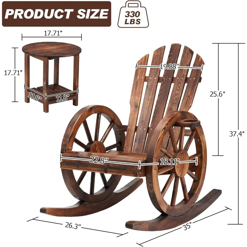 مجموعة من 3 كراسي هزازة آديرونداك خارجية كبيرة الحجم مع طاولة للفناء والشرفة والحديقة