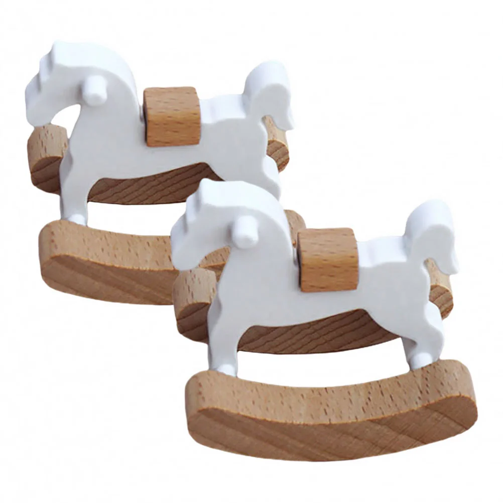 2 uds pequeño caballo de madera muebles en miniatura decoración de la casa silla mecedora sólida para niños pequeños