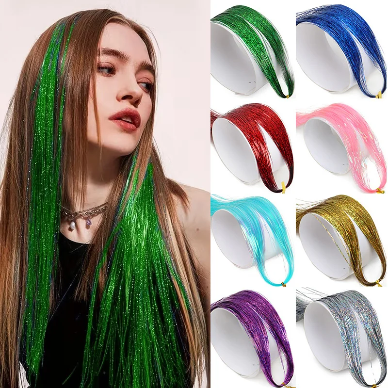 

36-дюймовые синтетические блестящие металлические волосы для наращивания волос, металлические блестящие наращивания волос, женские аксессуары для волос для ежедневного использования