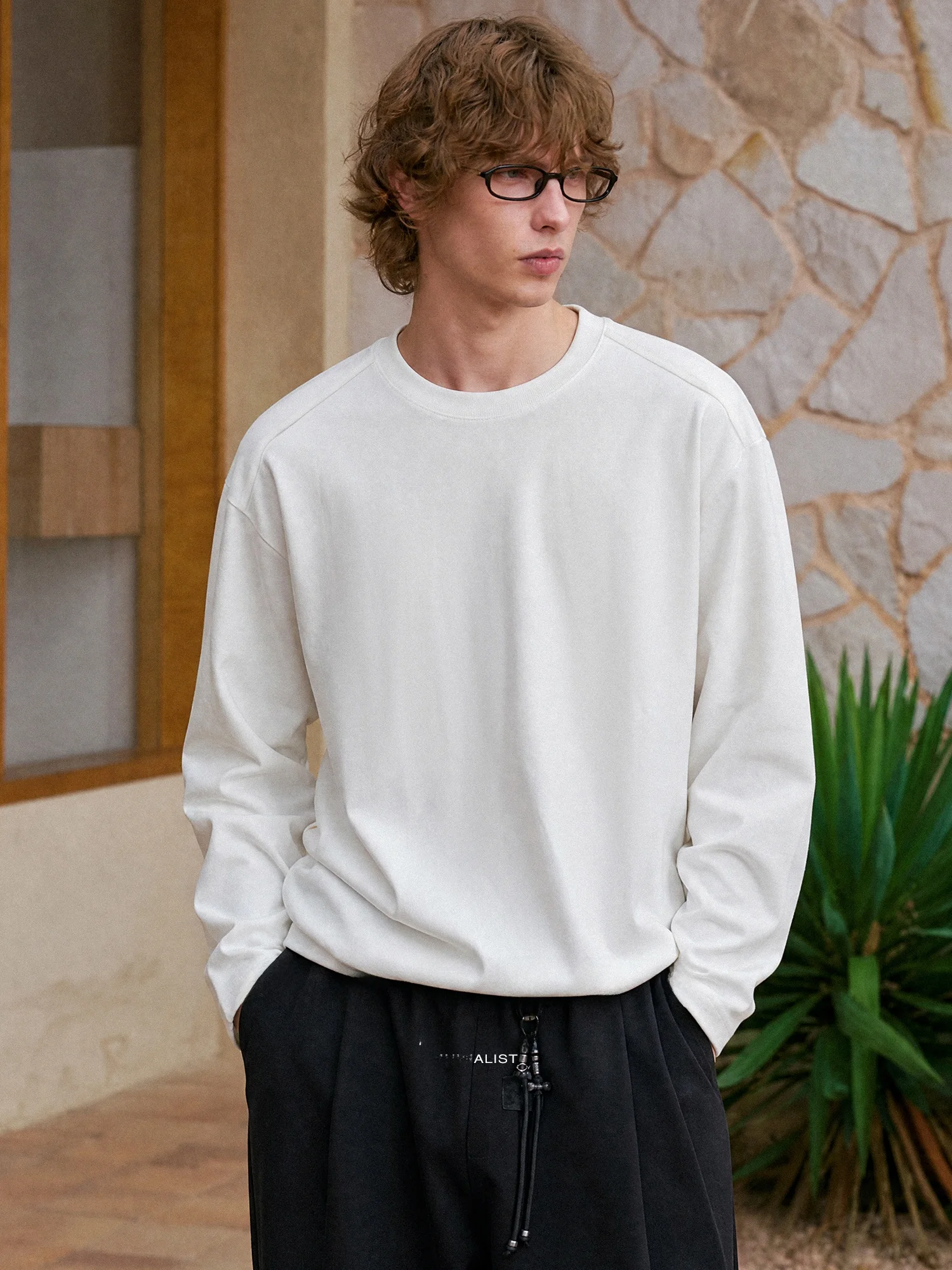 Loose Fit Long Sleeve Modal Cotton Base Shirt Men's Autumn Winter round Neck  Color Versatile Inner Wear Casual Style