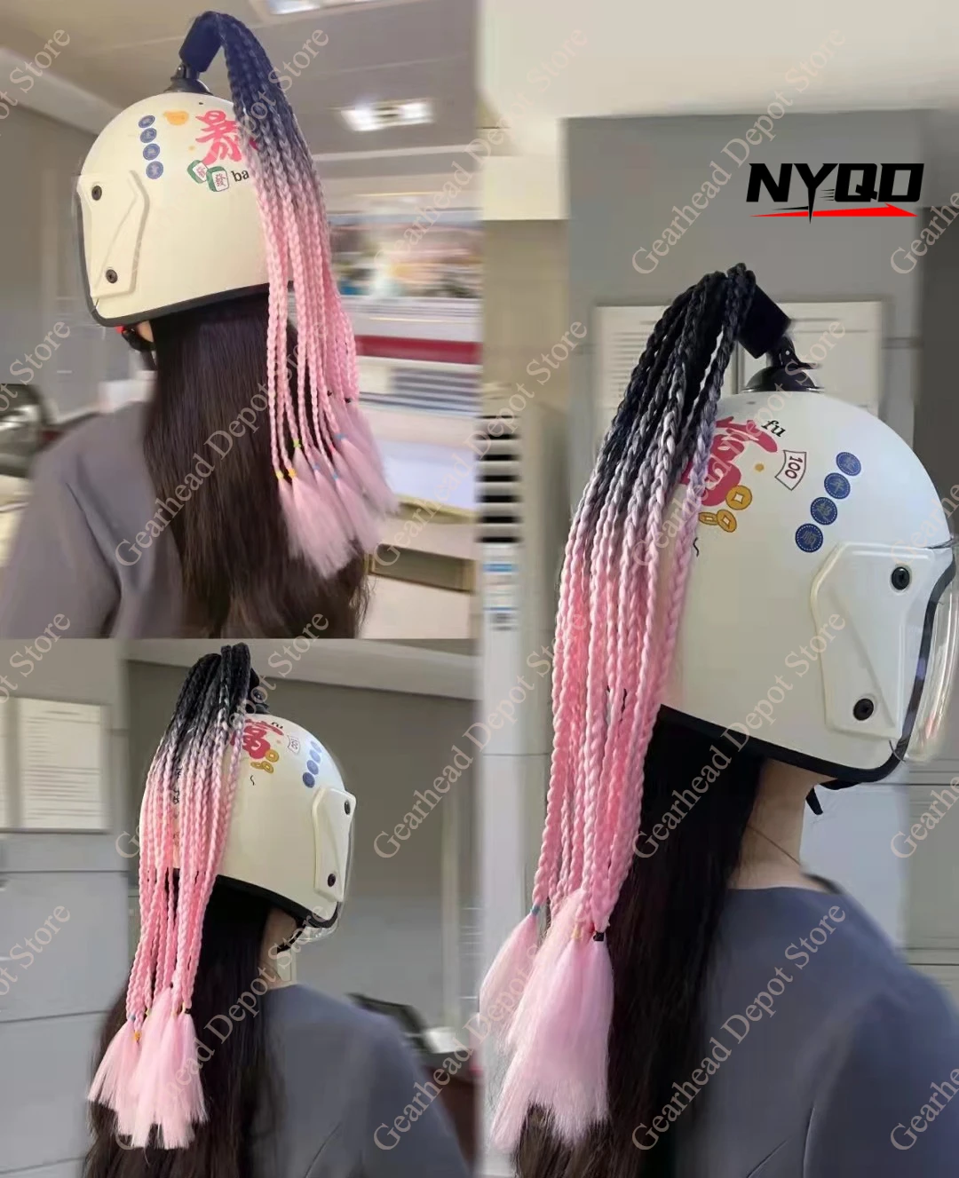 

New Motorcycle Helmet Braids Jumbo Pigtails Ponytail Twist For Women Men Children Gift Motorbike Riding Skiing Helmet Decors