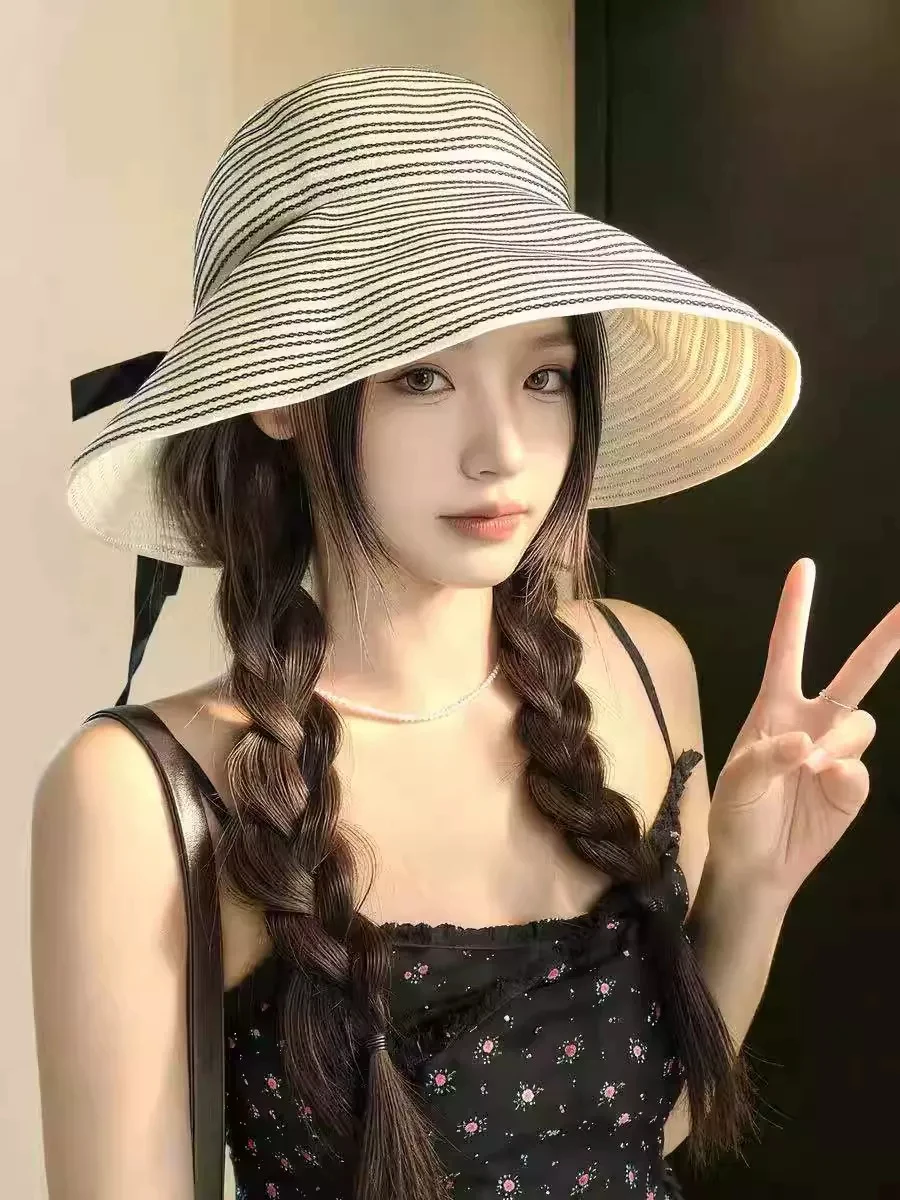 women's-stripe-fishing-cap-wide-brim-sunshade-hat-fashionable-breathable-bucket-hat-uv-protection-foldable-summer-cap