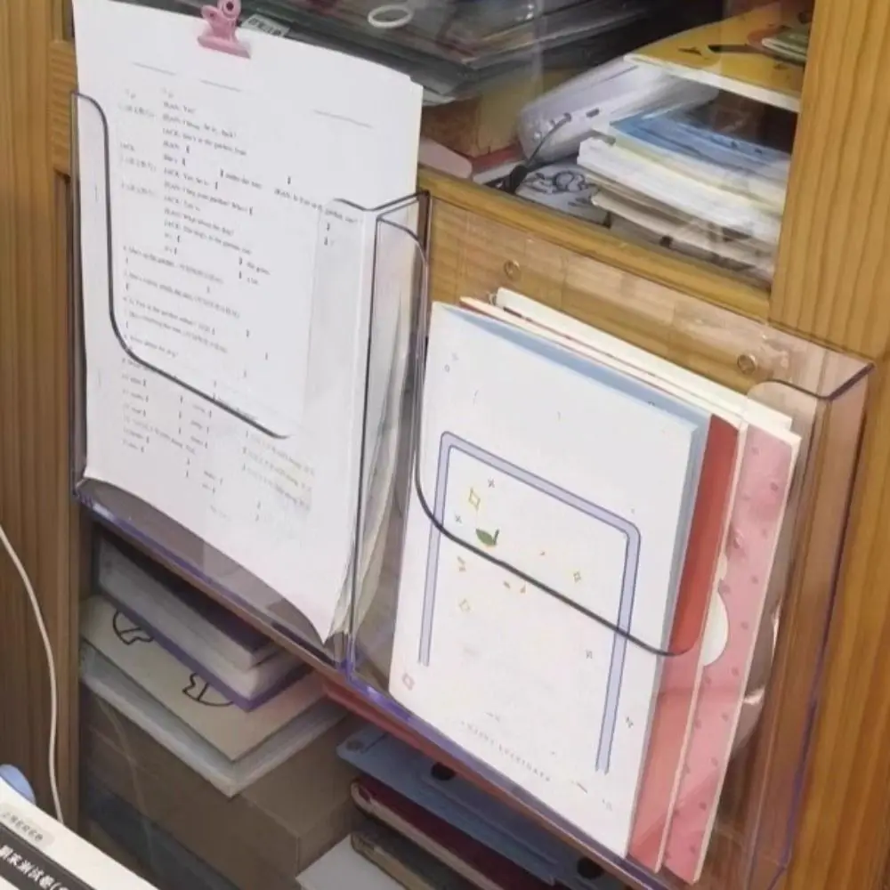 

Настенный органайзер для файлов A4/A5, однослойная прозрачная подставка для документов, держатель для папок, пластиковая полка, подставка для журналов