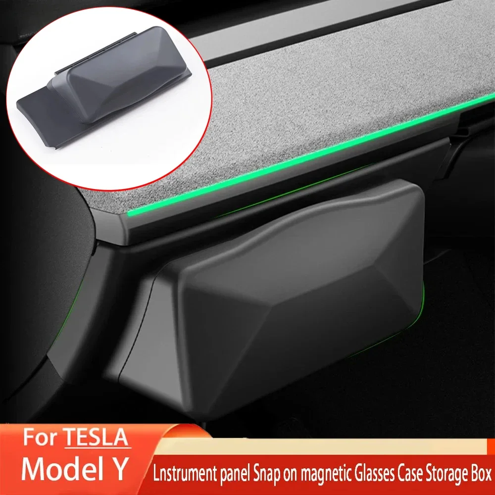 

For Tesla Model Y 2021-2025 ABS Black Dashboard Magnetic Suction Glasses Case Sunglasses Glasses Box Storage Box Accessories