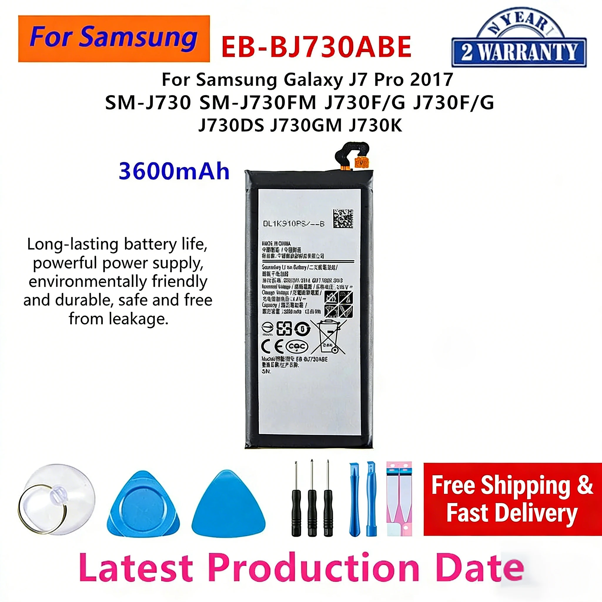 

Mobile Phone Battery EB-BJ730ABE For Samsung Galaxy J7 Pro 2017 3600mAh SM-J730 J730FM J730F J730GM Replacement Parts