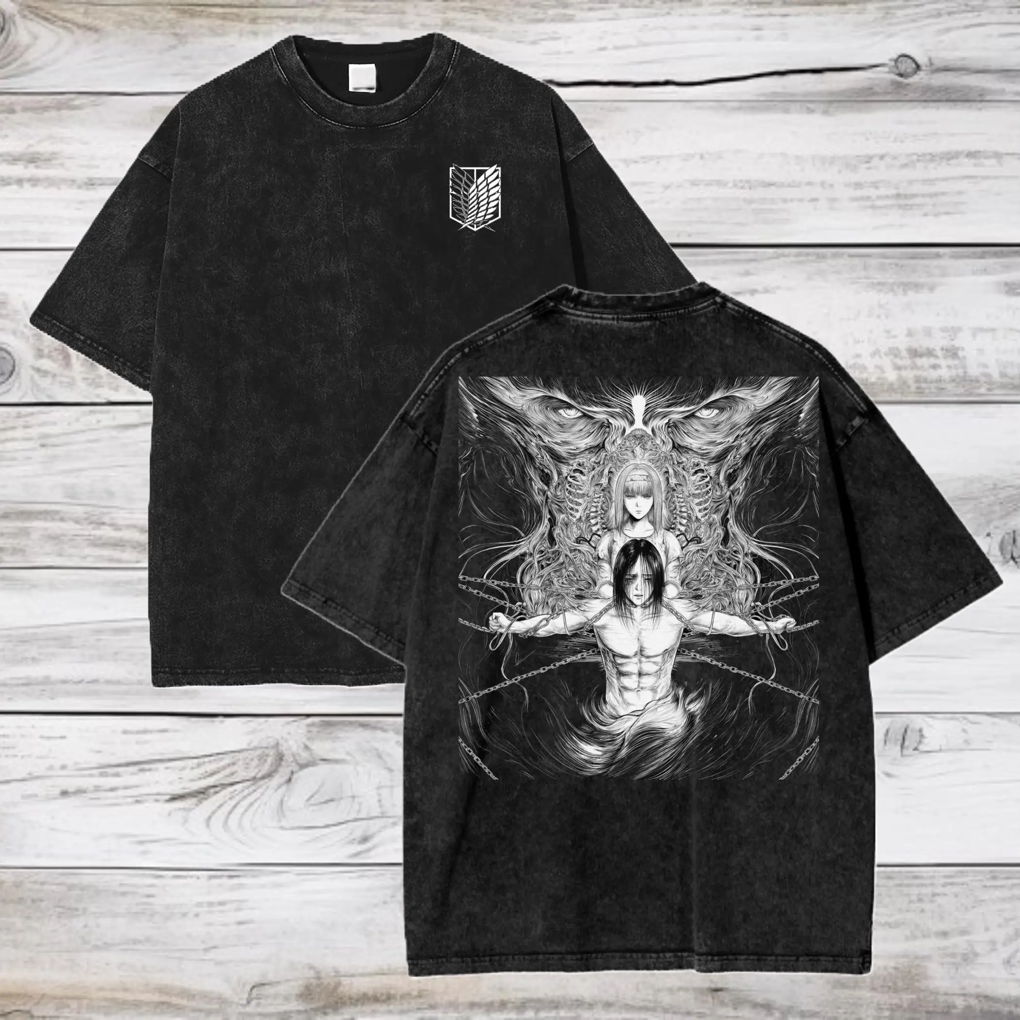 Camiseta de ataque a los Titanes temporada 3, regimiento de exploradores, camiseta lavada de Anime, camisetas gráficas, camisetas Harajuku