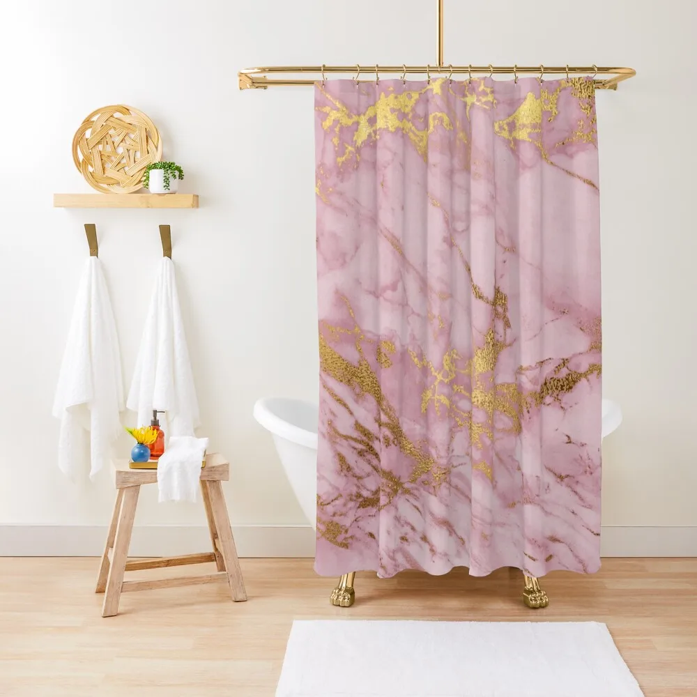 

Pastel Pink and Gold Foil Marble Print Shower Curtain Modern Showers For Bathroom In The Bathroom Anime Shower Curtain