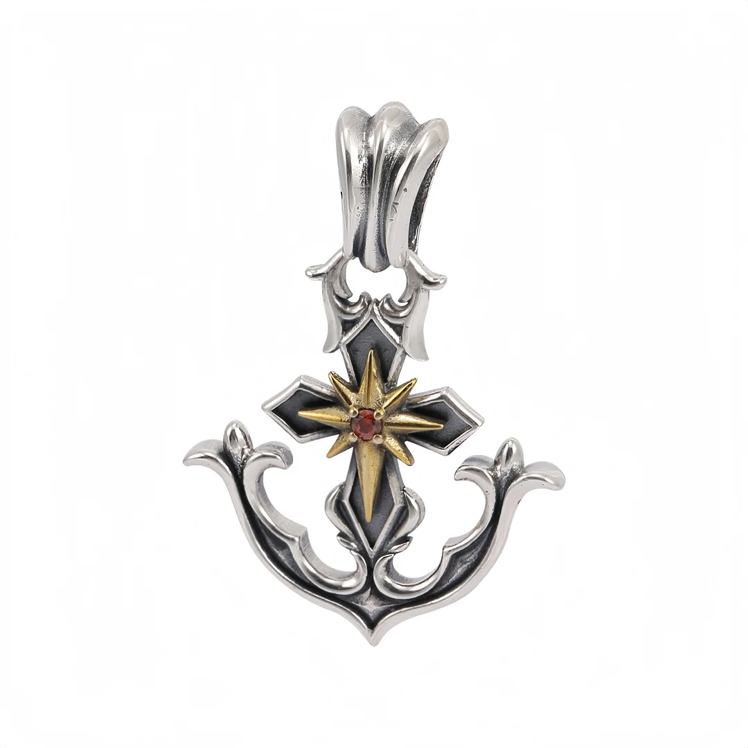 BOCAI Real Solid s925 Sterling Silver Charms Pendant for Men Women Six-pointed Star Zircon Ship-anchor Charm Fine Choice Jewelry