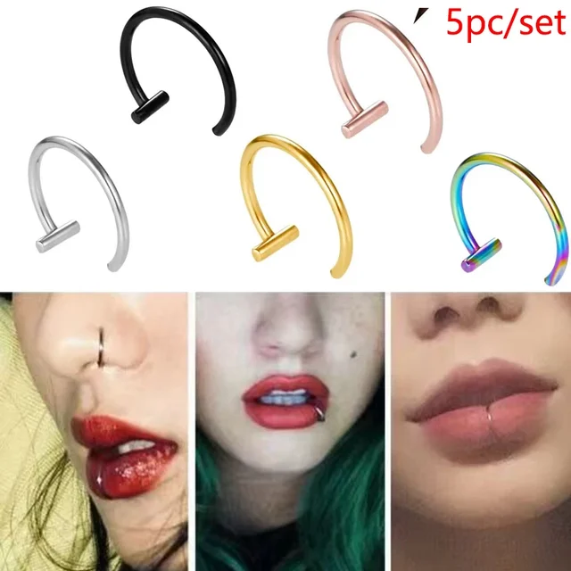 5 sztuk/zestaw warg pierścienie nosowe neutralny Punk w kształcie ucho nos klips sztuczna membrana z perforowaną obręczową obręczową biżuteria do ciała stalowym pierścieniem