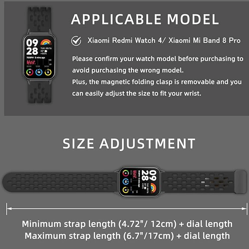 Bracelet en silicone pour montre Redmi 4/8 Pro, bande de sport à structure magnétique pour Mi Band 8 Pro, accessoires de bracelet respirants Correa