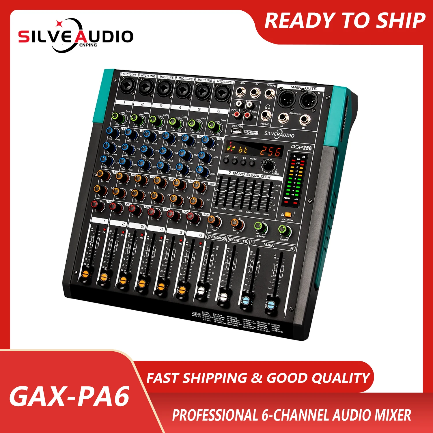 GAX-PA6 Studio Level 6 Channel Analog Streaming Mixer With 256 Sound Effects For PC Portable Audio Mixing Console With USB