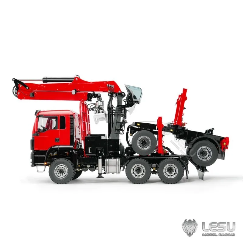 LESU 1/14 RC Logging Truck Timber Truck Hydraulic Crane Trailer Remote Control Lorry Car 6x6 Metal Chassis Light Sound Model