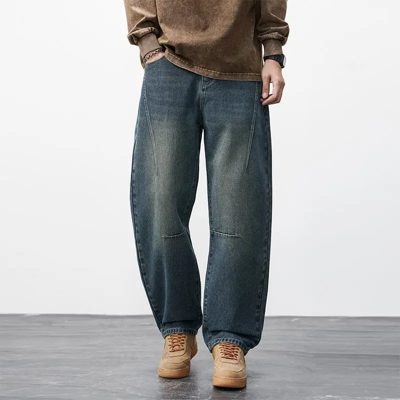 Autumn and Winter 2026 Blue Jeans Popular Autumn Retro Washing Wide-leg Jeans Men's Loose Baggy Denim Scimitar Work Pants