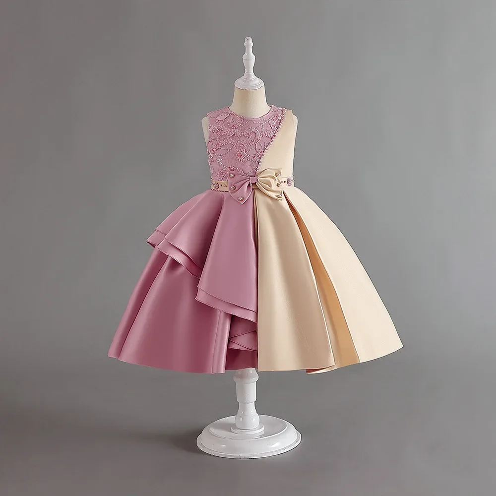 

Elegant Satin Dress For Girls Embroidery Flower Kids' Evening Dresses Beading Ruffle Children's Party Gown Birthday Frocks 2-7Y