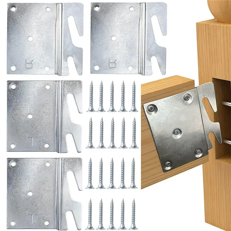 GYTB-Replacement Parts 4 Pcs Bed Rail Hooks Plates,Universal Bed Frame Brackets For Headboard Footboard With Mounting Screws