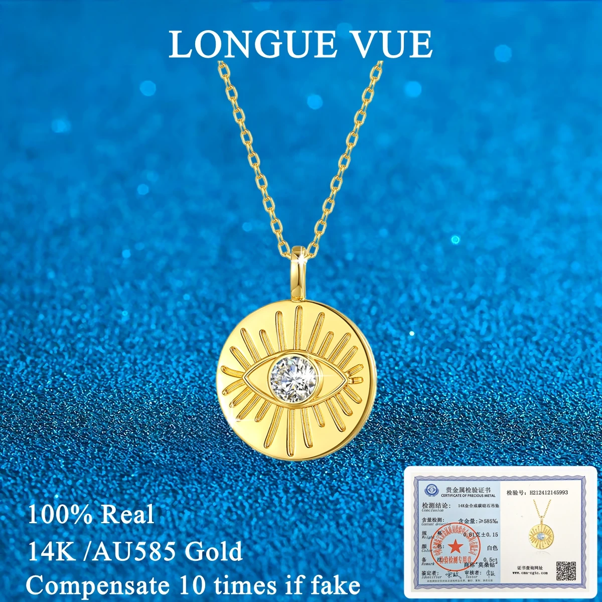 

100% 14K Gold Classic Element DIY Pendant Sun Devil's Eye Moon Moissanite Necklace Jewelry Accessories Gift BFF In Amulets