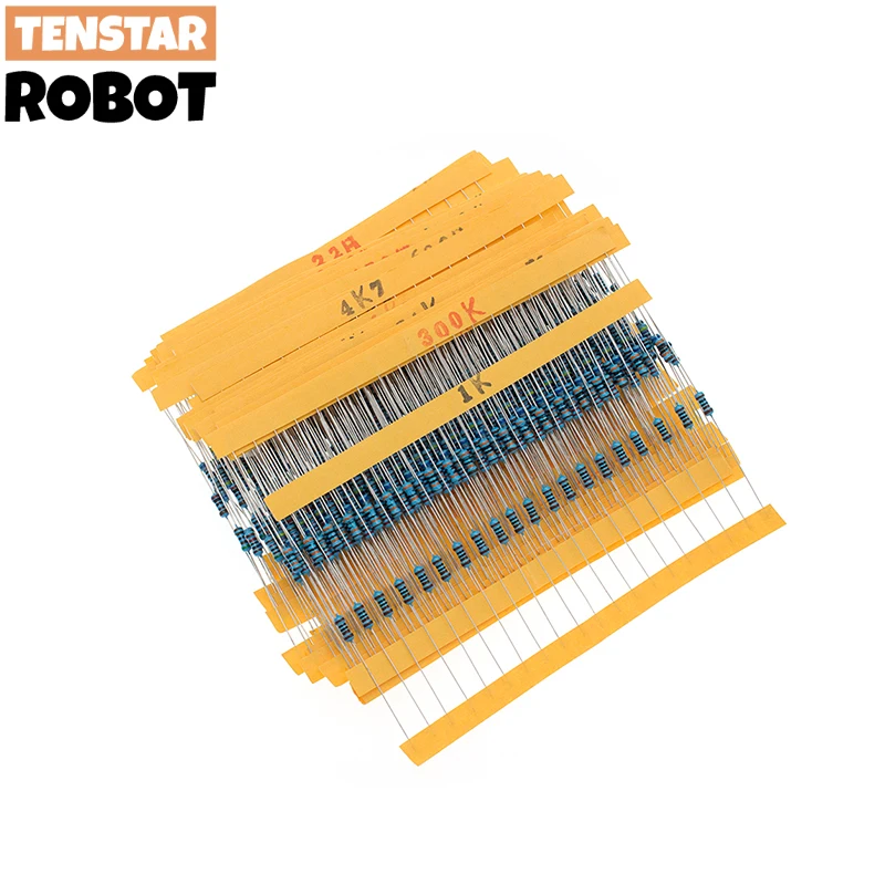 30 Kind 1/4W Resistance 1% Metal Film Resistor Assorted Kit Each 20 Total 600pcs 47Ω/220Ω/1K/10K/47K/68K/100K/220K/1M