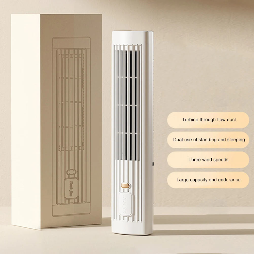 Mini Vertical USB Rechargeable 1200mAh Portable Bladeless Fan Bladeless Floor Air Cooler for Living Room Bedroom