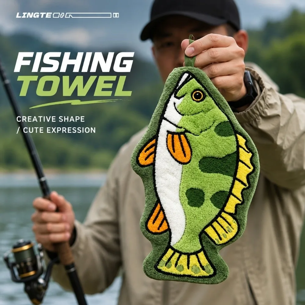 Absorbent Fishing Hand Towel Hanging Quick Dry Lure Fishing Wipe Cloth Thickened Lightweight Fish Shaped Towel