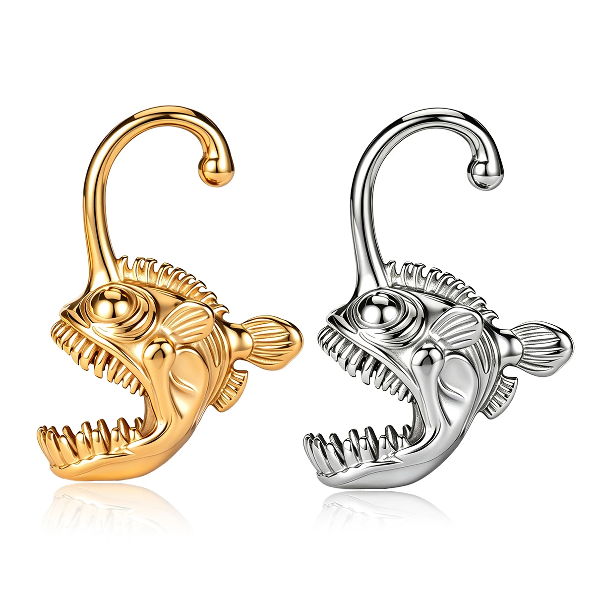 Vankula 2pcs Unique Punk Anglerfish Ear Hanger Weight Gauges, Stainless Steel Ear Plug Tunnels Expander Body Piercing Jewelry