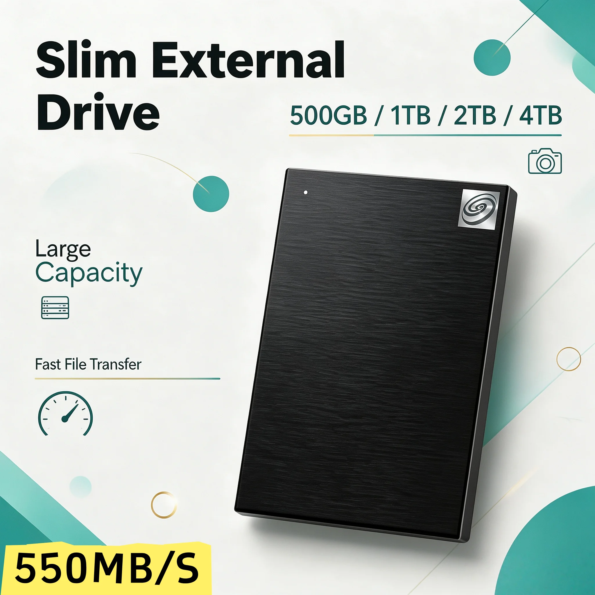 Black USB3.0 Portable Hard Drive 2.5 Inch Large Capacity External HDD for Laptop Office Data Recovery 500GB 1TB 2TB 4TB