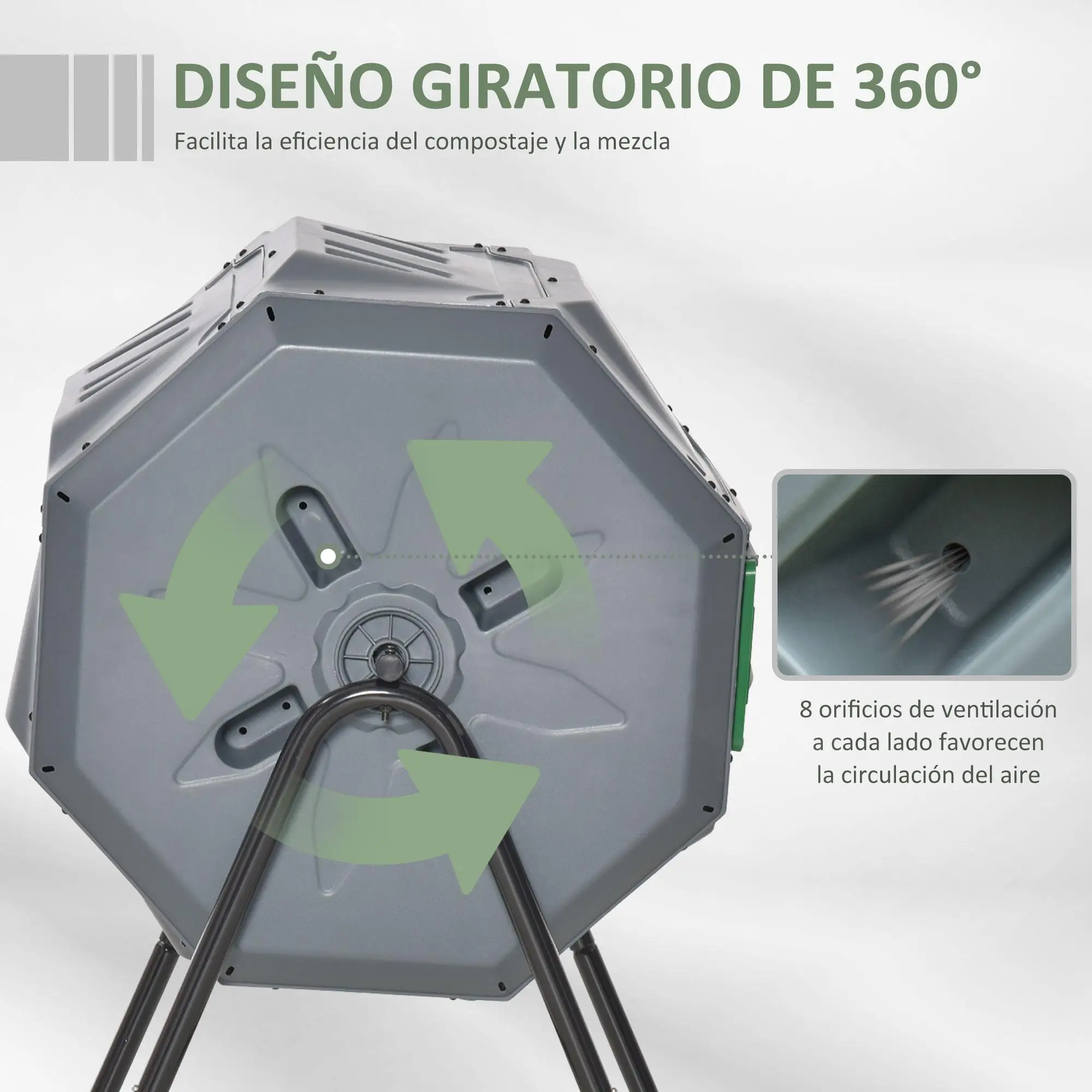 Contenedor de compostaje giratorio de 2 compartimentos, barril giratorio de 160 L con 8 orificios de ventilación, abono de papel para jardín, protección de cultivos
