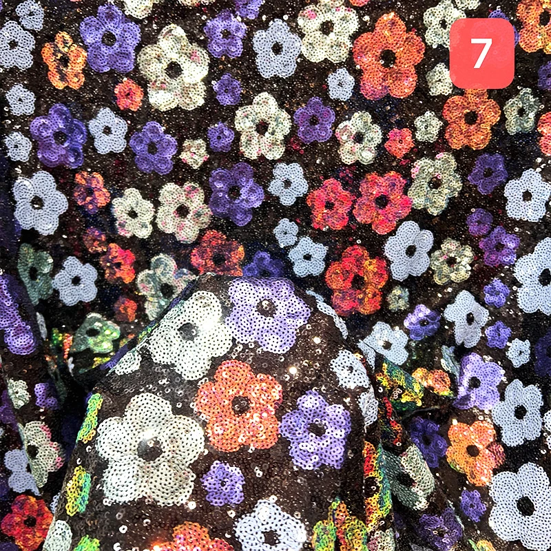 

1 Yards Sequin Flower Embroidery Beaded Fabric Elastic Mesh Plum Floral Fabric DIY Sewing Dress Stage Costume Patchwork Material
