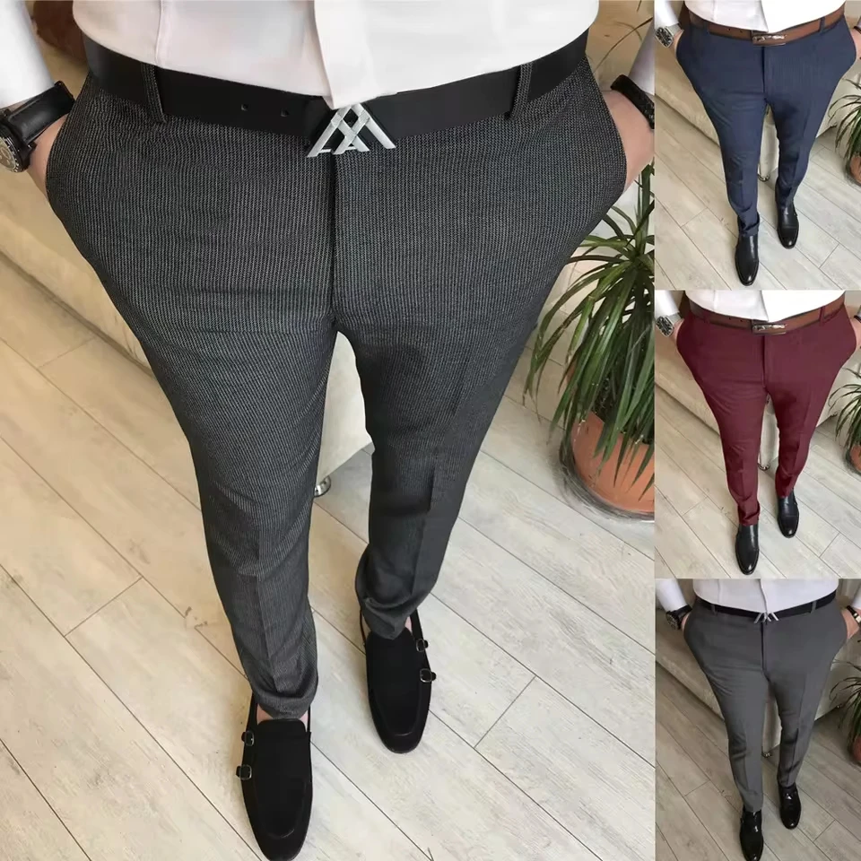 

Fashion New Men's Business Textured Fabric Casual Suit Pencil Pants Comfortable Straight Trousers Pantalons Pour Hommes