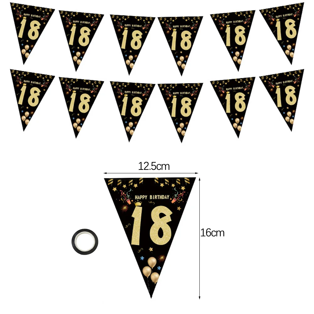 Banner di buon compleanno in oro nero 30 40 50 60 bandiere appese decorazione per feste di compleanno decorazioni per sfondo Bunting Garland Banner