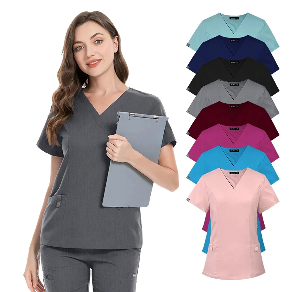 blouse-medicale-unisexe-de-haute-qualite-Elastique-couleur-unie-pour-soins-infirmiers-chirurgie-pharmacie-vetements-de-travail-en-gros