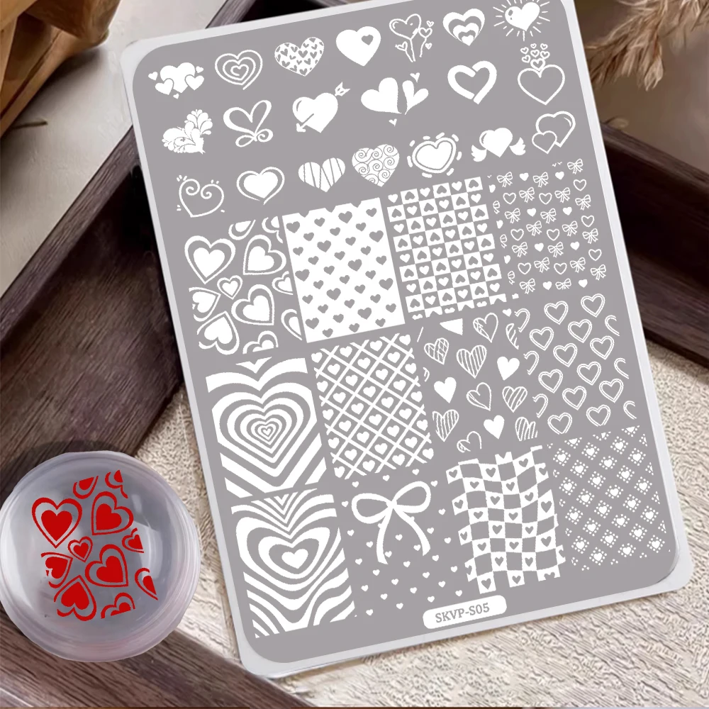 Beginner-Friendly Nail Art Stamping Template Heart-Shaped Design with Background Style Tool for Creative Manicures