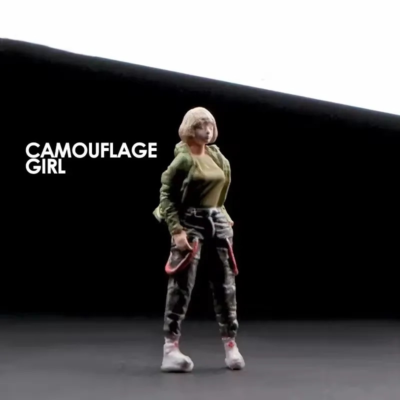 1:64 Model 1 Stuks Mode Schoonheid Groen Beklede Meisje Staande Op Een Voet Meisje In Zwarte Jurk Rok DIY Scène accessoire Collectie