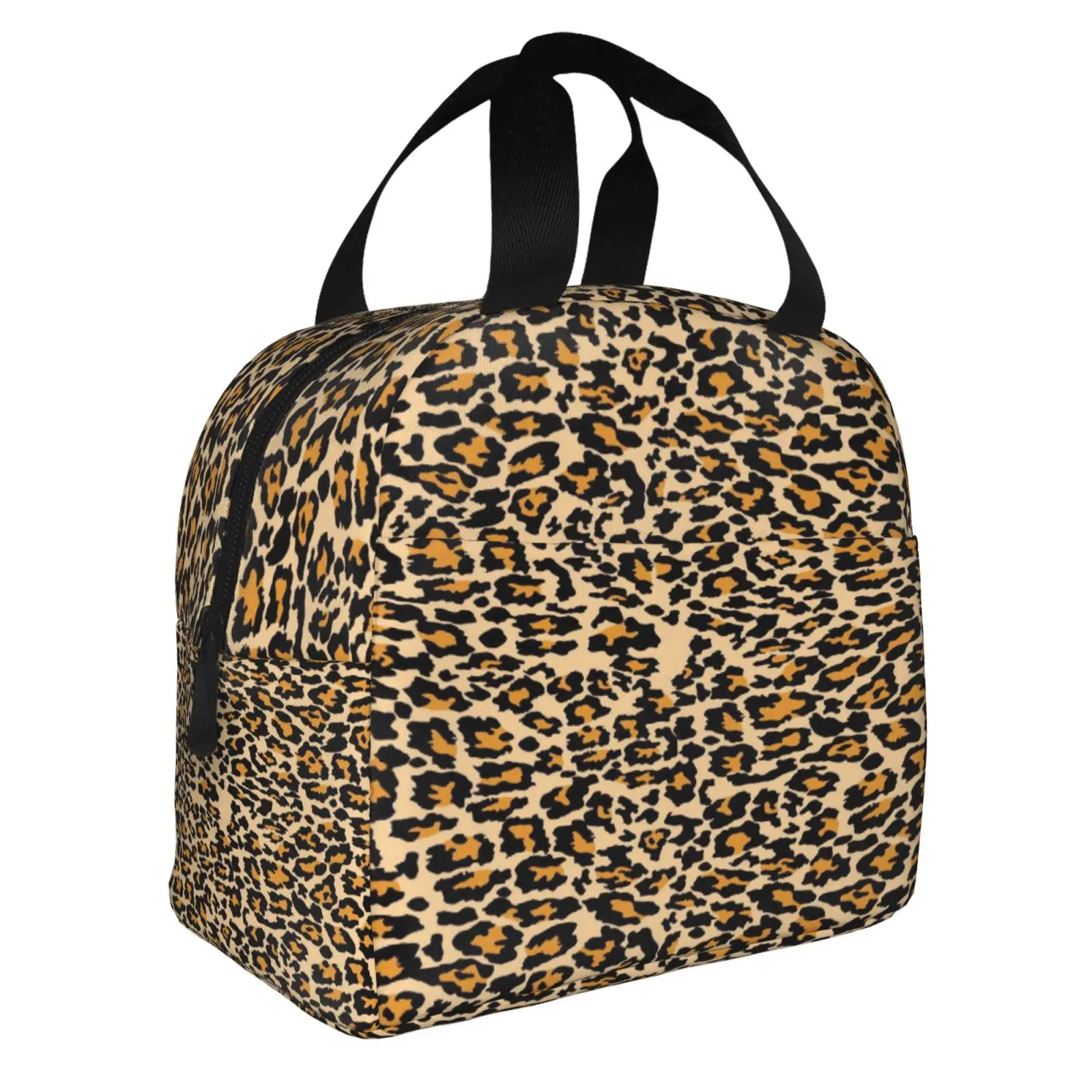 Vintage Spotted Fur Wild Animal Skin Texture Cheetah Print Lunch Bag Portable Thermal Oxford Tote Bag for Work School Travel