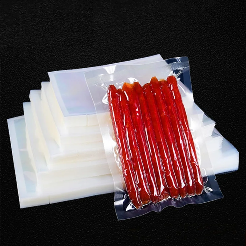 50PCS/100PCS Open Top Clear Plastic Vacuum Storage Bag Heat Sealing Sausage Meat Food Vegetables Fresh Keeping Packaging Pouches