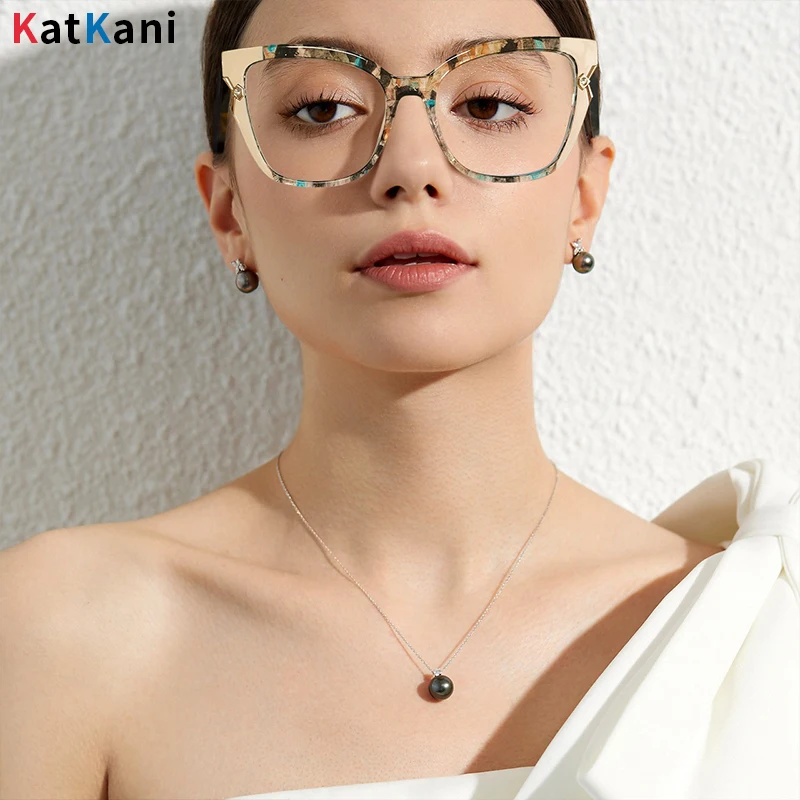 

KatKani Trendy Big Size Cat Eye Women Glasses Optical Prescription TR90 New Fashion Blue Light Blocking Eyeglasses Frame 87312