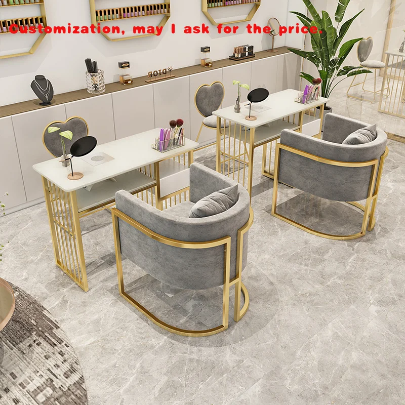 

custom.Desk Equipment Furniture Fancy Manicure Stool Led Light and Chair Set Triple Beauty Salon Nail Table