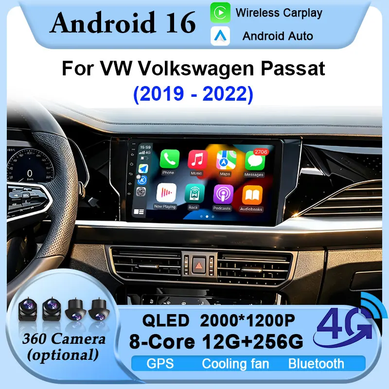 Android 16 2K Screen Wireless CarPlay for VW Volkswagen Passat 2019-2022 Car Radio Autoradio Multimedia GPS Navi Stereo No 2 din