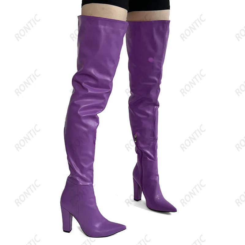 Rontic Neue Mode Women Thigh-High Boots Black Size 5-15 5