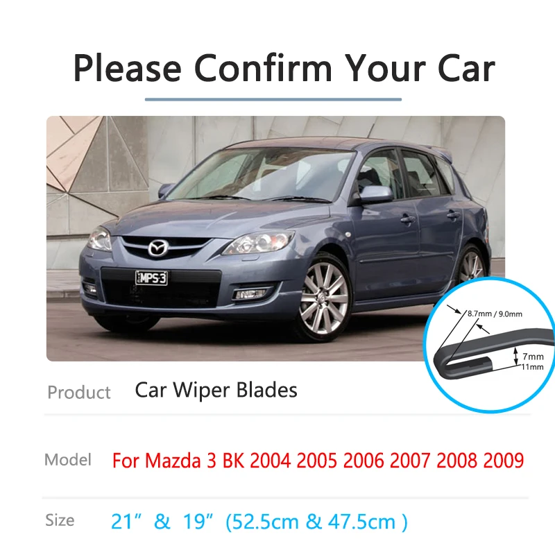 2x For Mazda 3 Mazda3 BK MK1 2004 2005 2006 2007 2008 2009 Front Rear Wiper Blades Kit Windshield Cleaning Accessory Hatchback