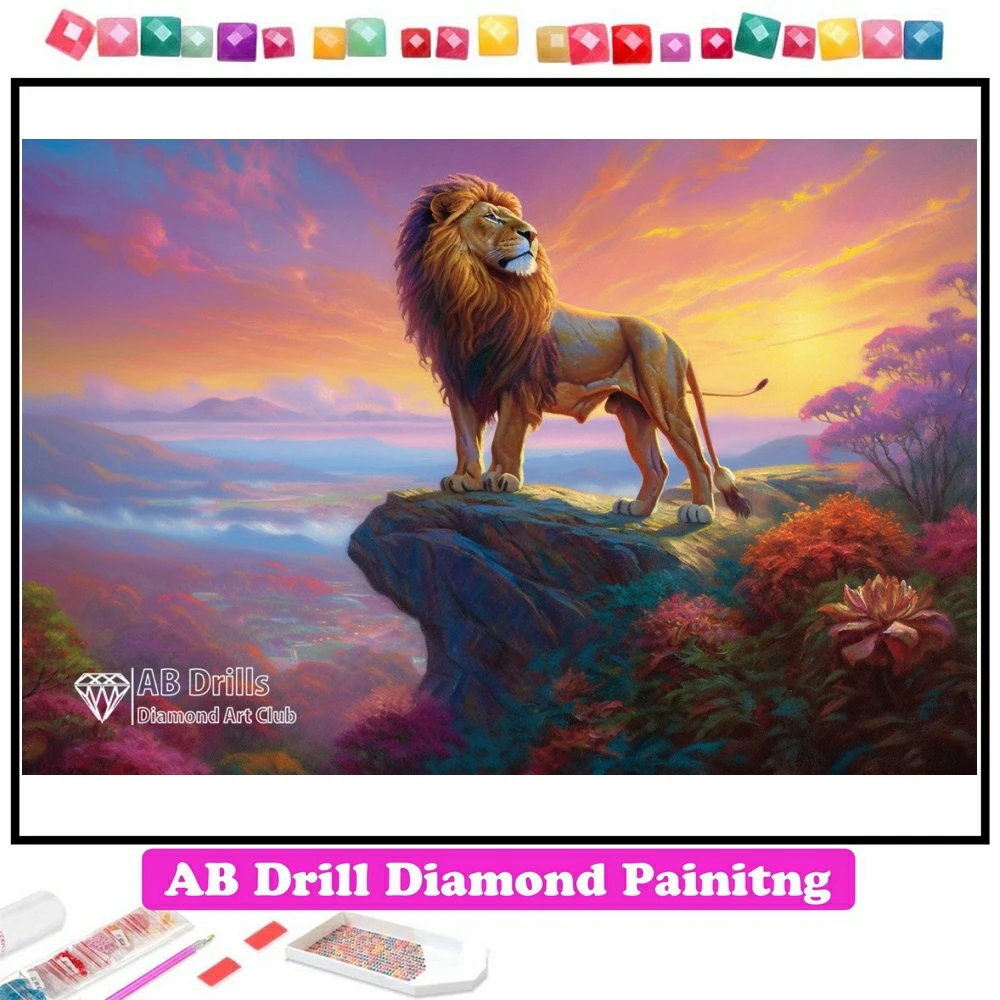 Lion On the Cliff 5D DIY AB Diamond Painting Embroidery Animal Art Cross Stitch Mosaic Rhinestones Handicrafts Craft Home Decor