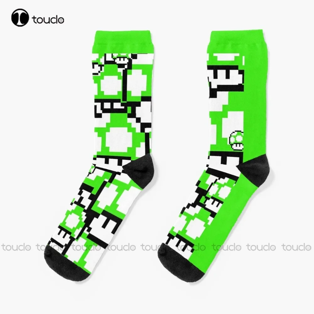 8-Bit 1-Up Mushroom Collage Socks Work Socks For Men Christmas Gift Unisex Adult Teen Youth Socks Custom 360° Digital Print