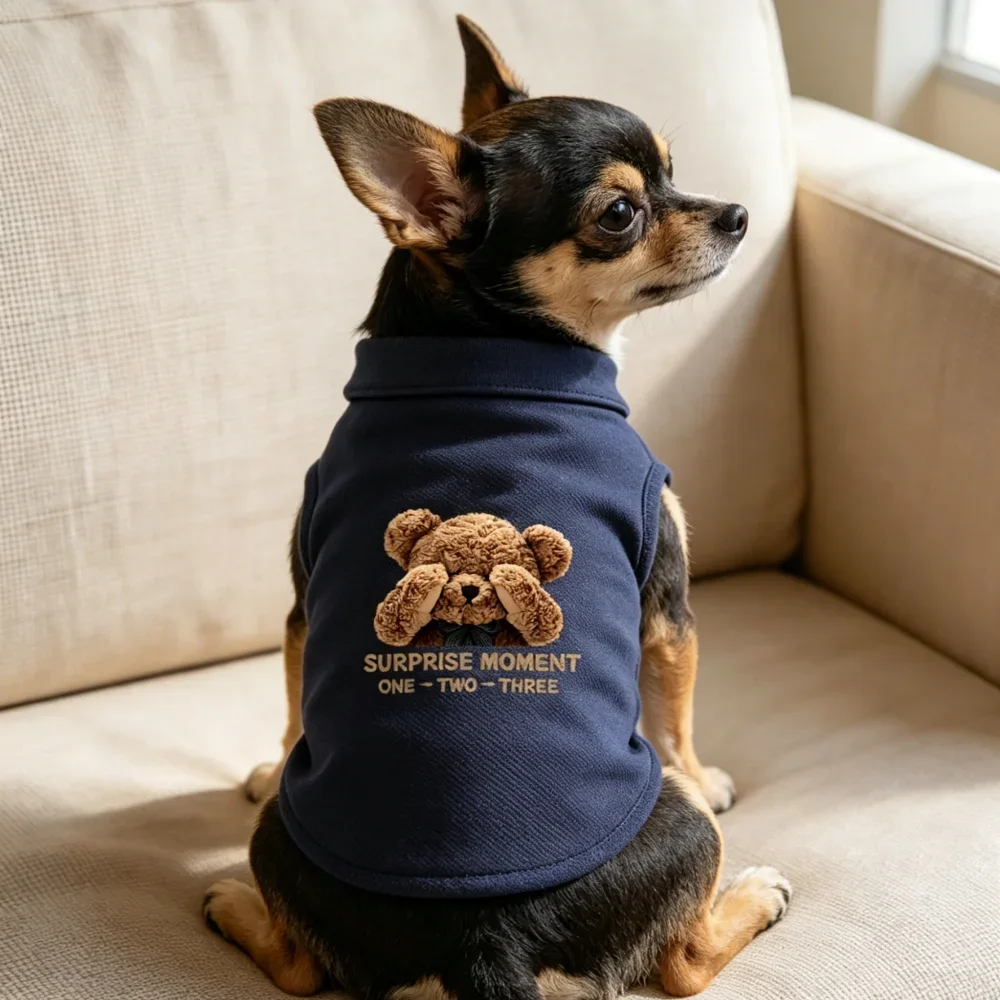 1 Stück ärmellose Hundeweste mit Revers, 3D-Plüsch-Bärenmuster, weiche und atmungsaktive Hundeweste – Detail 5