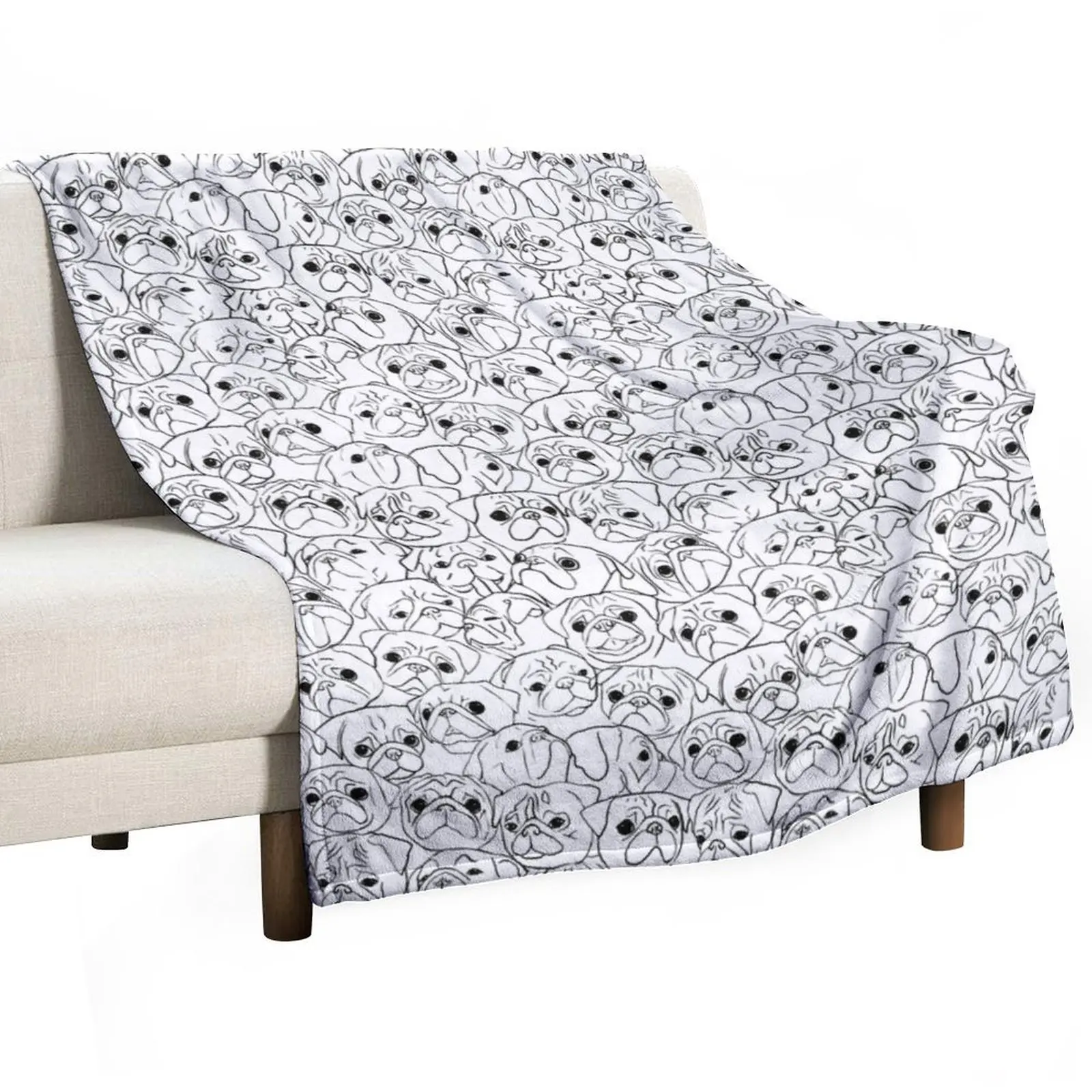 

Pugs Line Drawing Pattern Throw Blanket Sofa Throw Fashion Sofas Blankets